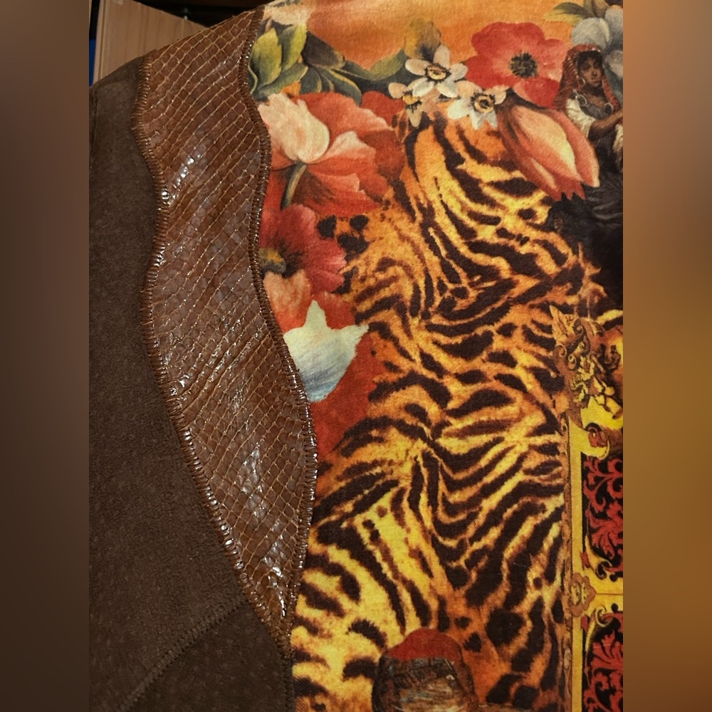 Julian K Vintage Oversized Leather & Cotton Jacket Middle Eastern Design Size S - Picture 14 of 16
